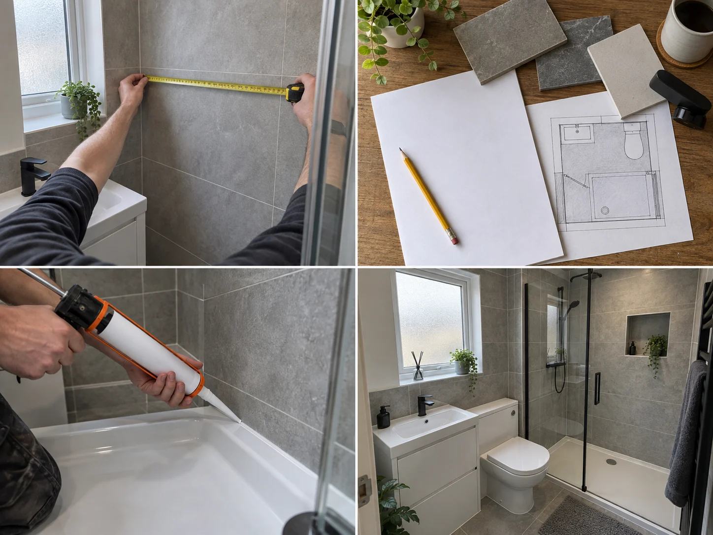 Compact modern shower room with vanity storage